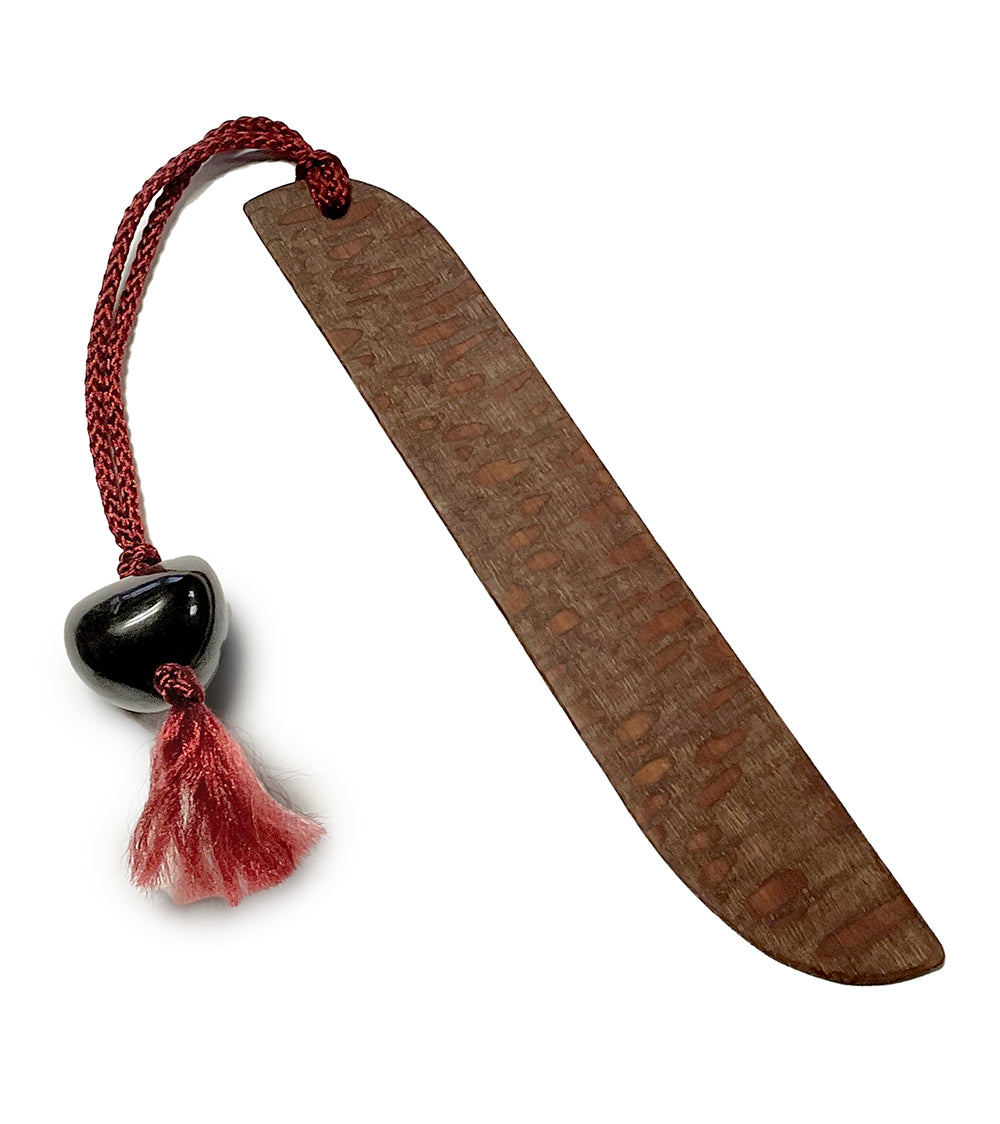 Monkeypod Bookmark with Kukui Nut charm - Red