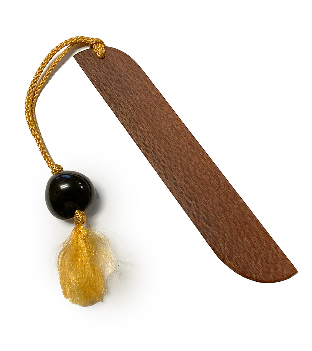 Monkeypod Bookmark with Kukui Nut charm - Yellow