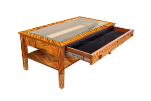 Plantation Coffee Table with Glass Top, Drawer and Shelf