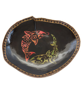 Pyrography Mango Platter "Tribal Dolphin and Shark 36022C" by Dino Muradian