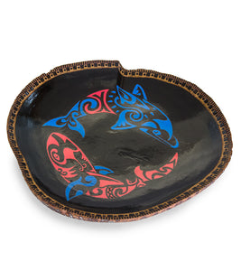 Pyrography Mango Platter "Tribal Dolphin and Shark 36058C" by Dino Muradian