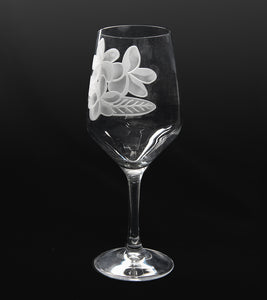 Sand-Etched Plumeria Red Wine. Set of 2