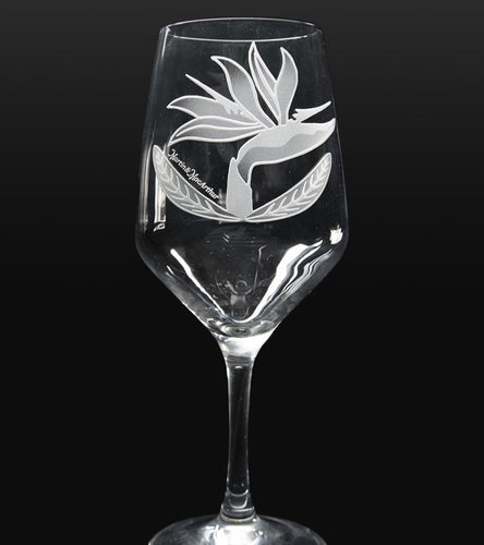 Sand-Etched Bird of Paradise Red Wine Glasses