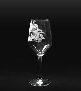 Sand-Etched Hibiscus White Wine. Set of 2