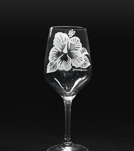 Sand-Etched Hibiscus White Wine. Set of 2