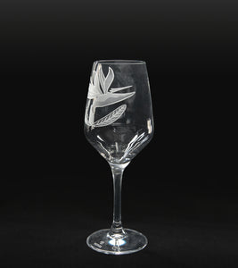 Sand-Etched Bird of Paradise White Wine. Set of 2