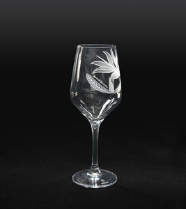 Sand-Etched Bird of Paradise White Wine. Set of 2