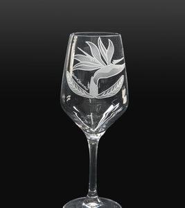 Sand-Etched Bird of Paradise White Wine. Set of 2