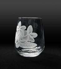 Sand-Etched Plumeria Stemless. Set of 2