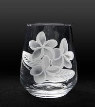 Sand-Etched Plumeria Stemless. Set of 2