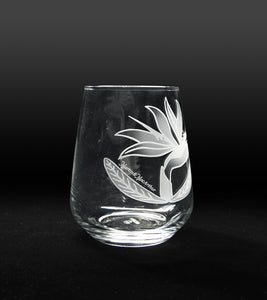 Sand-Etched Bird of Paradise Stemless. Set of 2