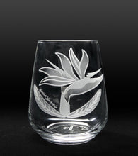 Sand-Etched Bird of Paradise Stemless. Set of 2