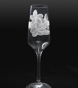 Sand-Etched Plumeria Champagne. Set of 2