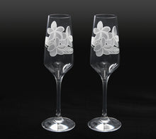 Sand-Etched Plumeria Champagne. Set of 2