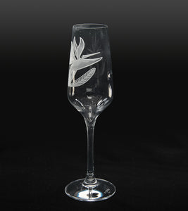 Sand-Etched Bird of Paradise Champagne. Set of 2