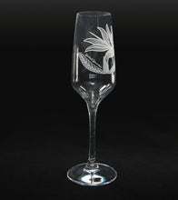 Sand-Etched Bird of Paradise Champagne. Set of 2