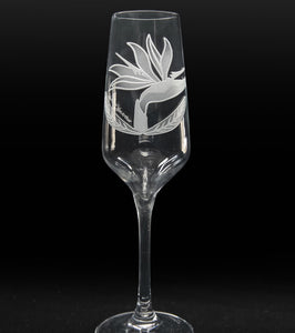 Sand-Etched Bird of Paradise Champagne. Set of 2