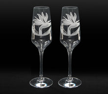 Sand-Etched Bird of Paradise Champagne. Set of 2