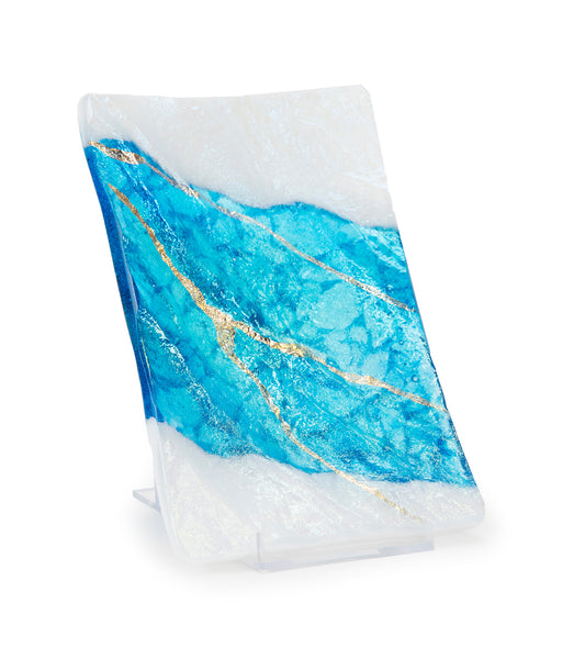 Bandeja mediana de vidrio de lava aguamarina/blanco de 4" x 6" de Marian Fieldson