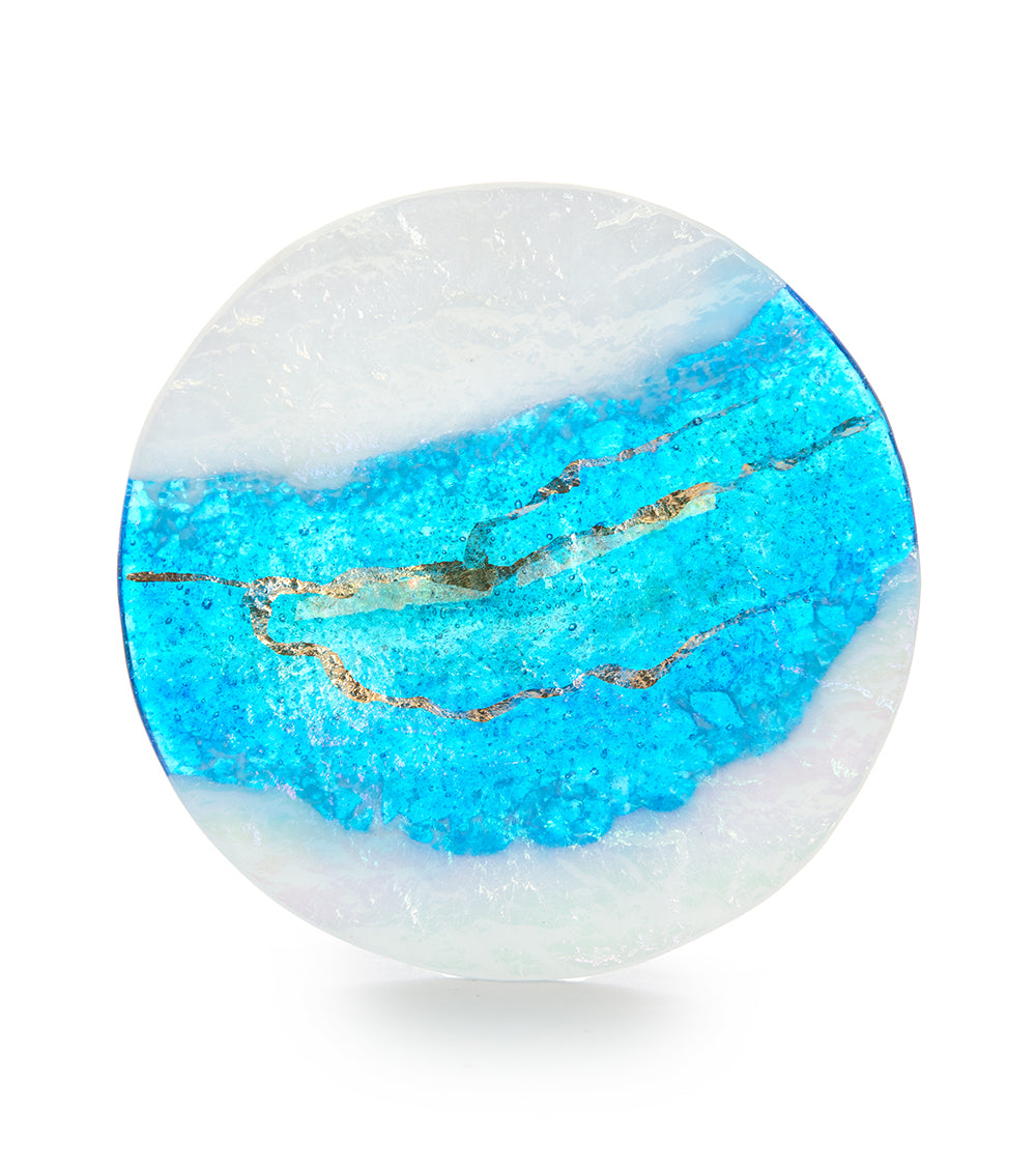 マリアン・フィールドソン作 8インチ ホワイト/アクア プラッター