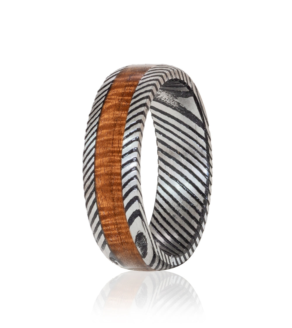 Koa Eternity Ring - Damascus Steel