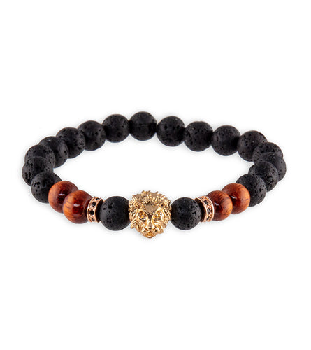 Koa, Lava, Gold Alloy Lion Head Bracelet by Bergan