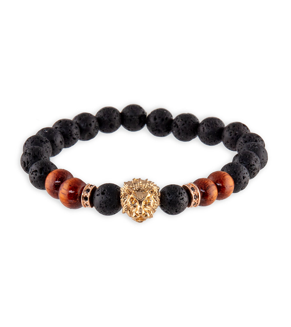 Koa, Lava, Gold Alloy Lion Head Bracelet by Bergan