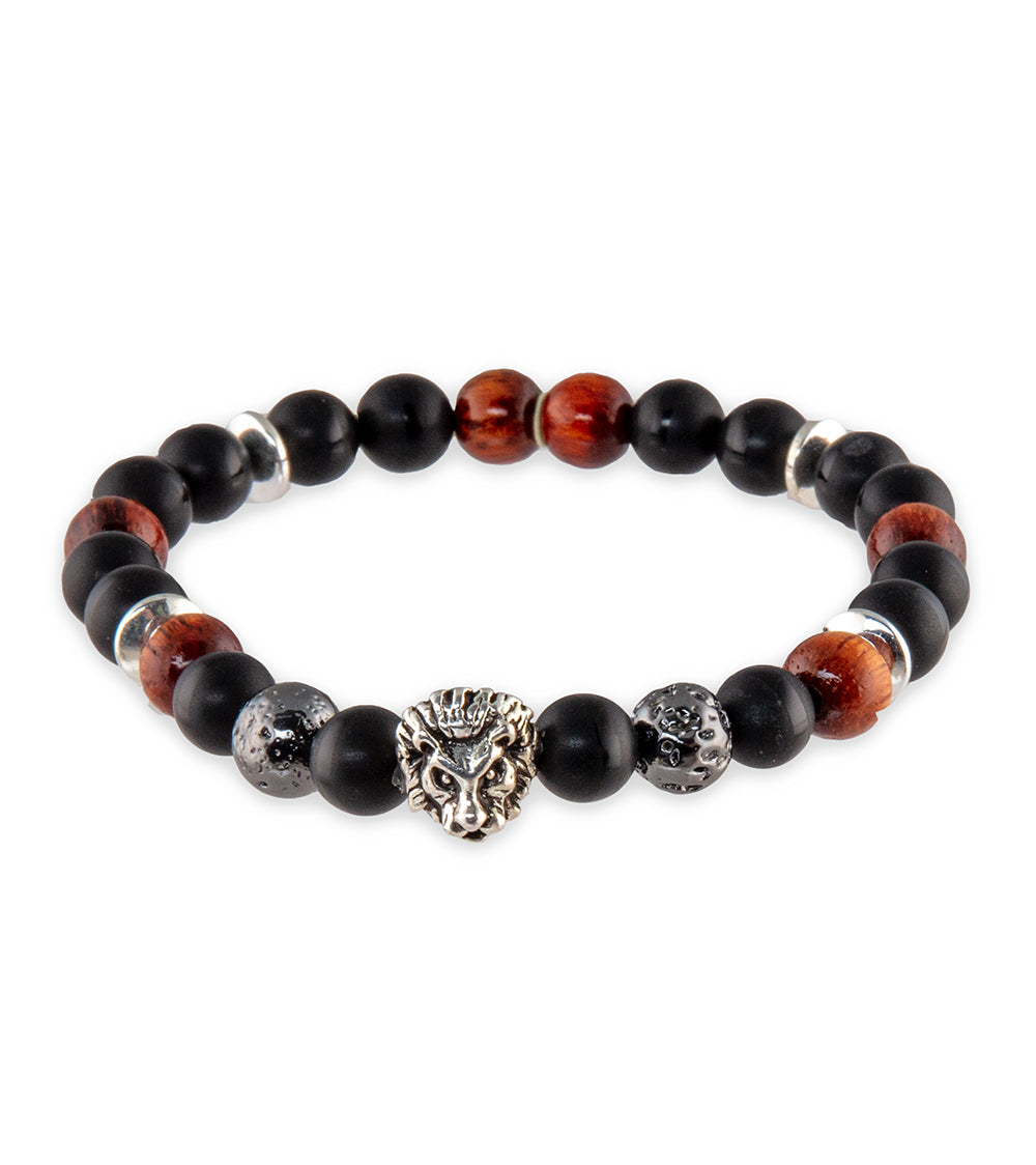 Koa, Onyx, Electroplated Lava, Silver Hematite Bracelet by Bergan