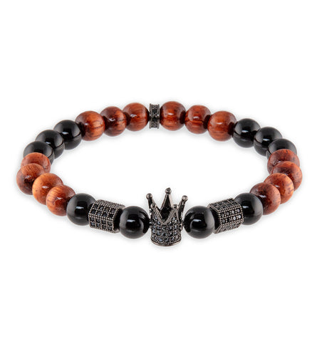 Onyx, Koa, Crowns & Alloy Metals Bracelet by Bergan