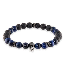 Blue Tiger Eye, Lava, Skull Head & Rondels Bracelet by Bergan