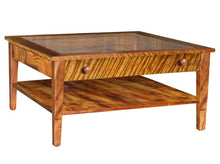 Plantation Coffee Table with Glass Top, Drawer and Shelf