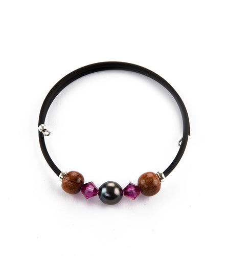 Tahitian Pearl Fuchsia Black Adjustable Bracelet