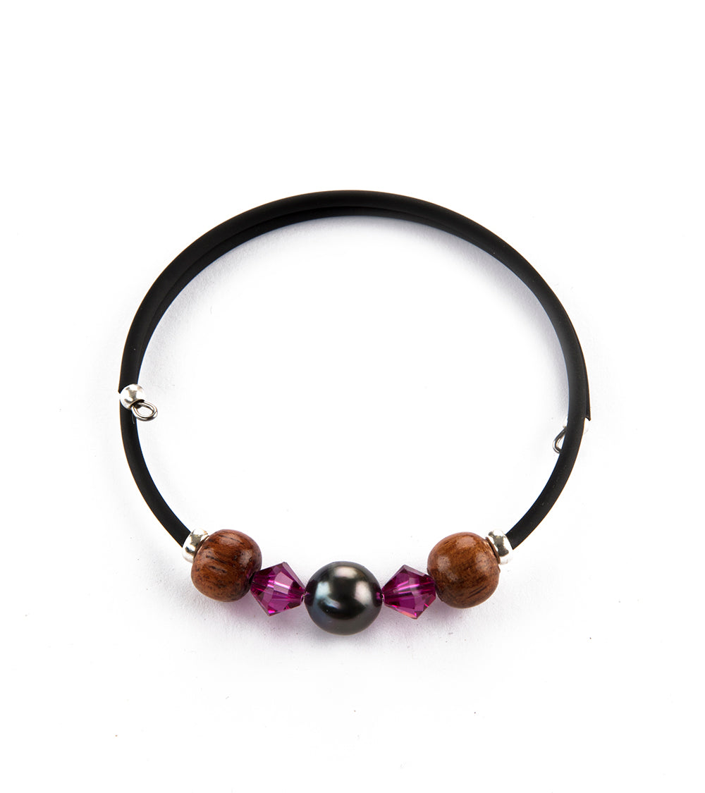 Tahitian Pearl Fuchsia Black Adjustable Bracelet