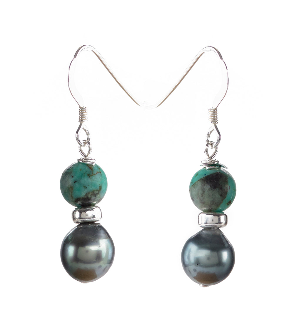 Tahitian Pearl African Turquoise Earrings