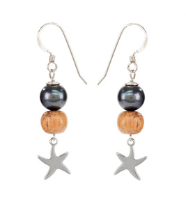 Tahitian Pearl Koa Light Starfish Earrings