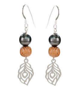 Tahitian Pearl Koa Leaf Earrings