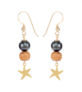 Tahitian Pearl Koa Gold Starfish Earrings