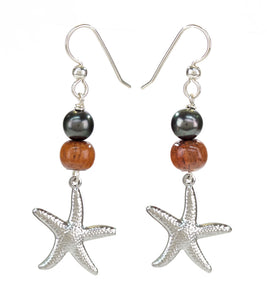 Tahitian Pearl Koa Starfish Earrings