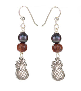 Tahitian Pearl Koa Pineapple Earrings