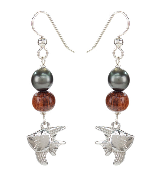 Tahitian Pearl Koa Fish Earrings