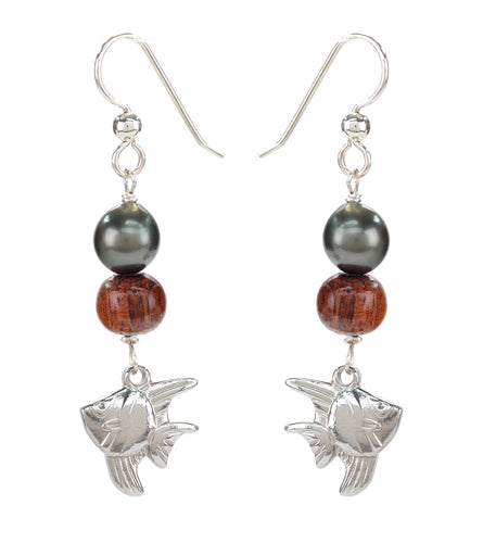 Tahitian Pearl Koa Fish Earrings