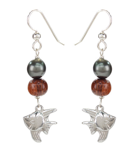 Tahitian Pearl Koa Fish Earrings