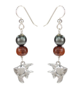 Tahitian Pearl Koa Fish Earrings