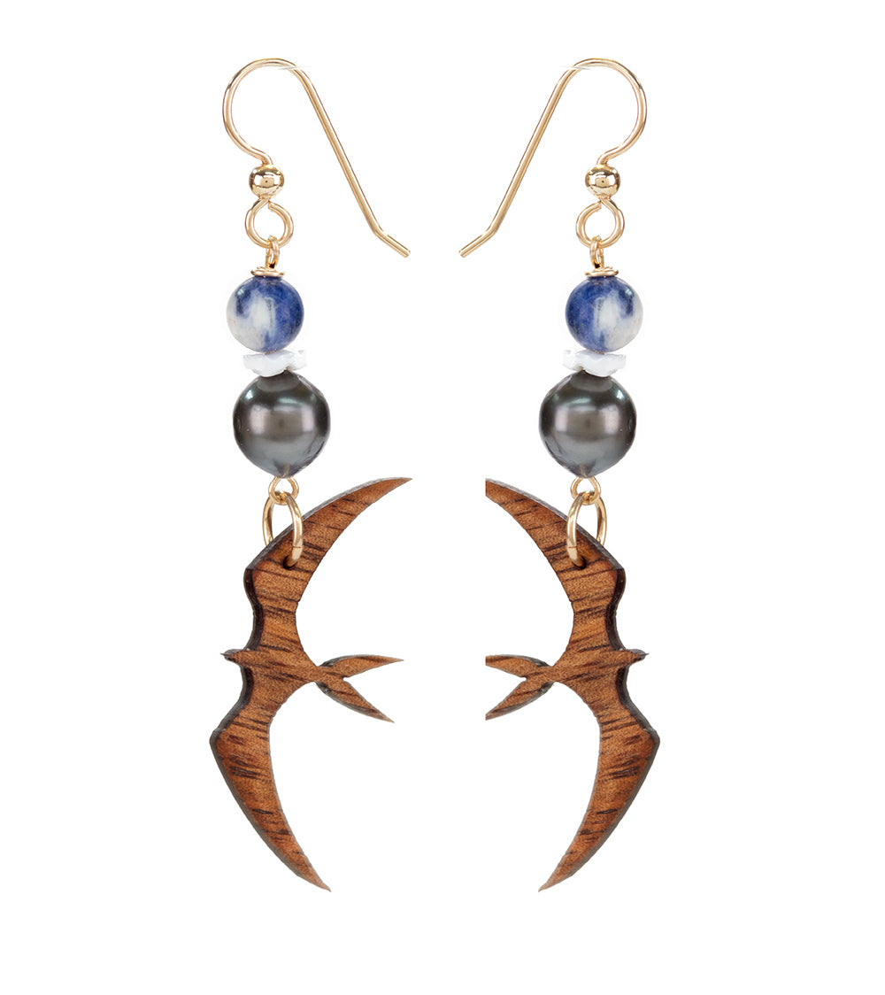 Tahitian Pearl Koa Sodalite Earrings
