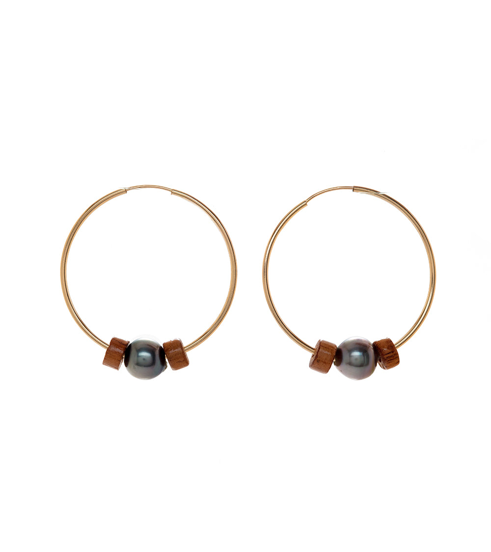 Hoop Pearl Koa Earrings 54321