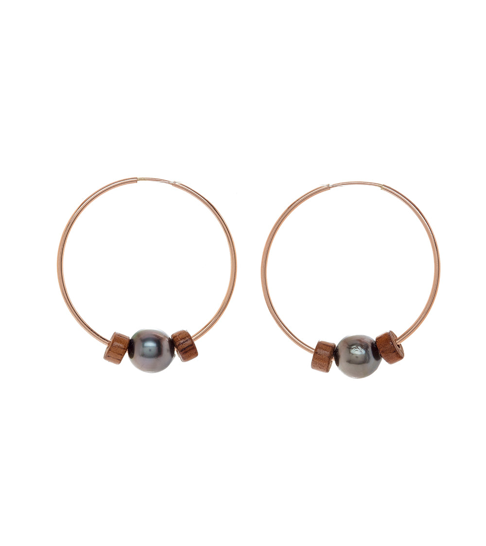 Hoop Pearl Koa Earrings 54322