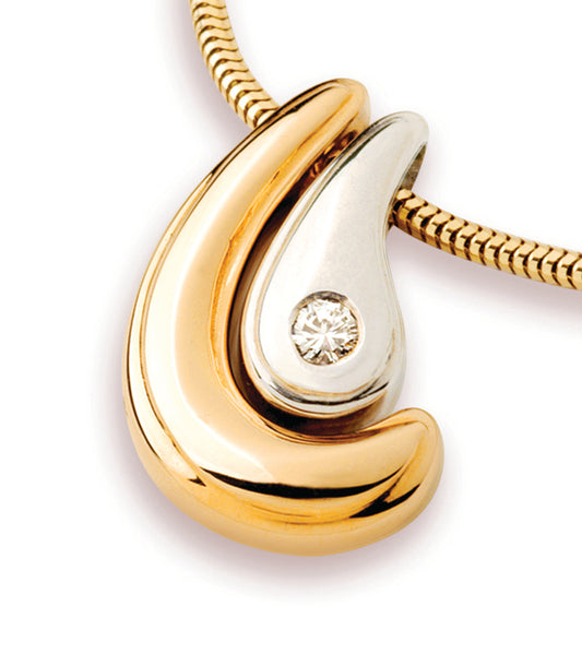 イエロー＆ホワイト 14K ゴールド「ハワイ ラブ」ペンダント（ダイヤモンド付き）