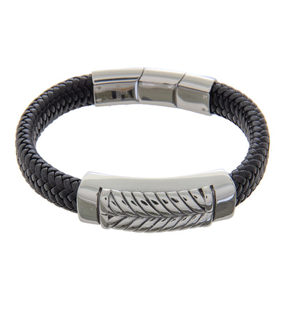 Pulsera de hombre de 21-23 cm de acero con cuero negro y extensor