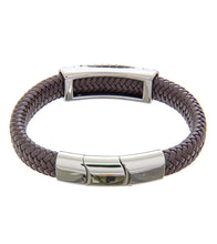 Mens Bracelet 21-23 cm Steel Bangle with Brown Leather and extender