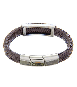 Mens Bracelet 21-23 cm Steel Bangle with Brown Leather and extender